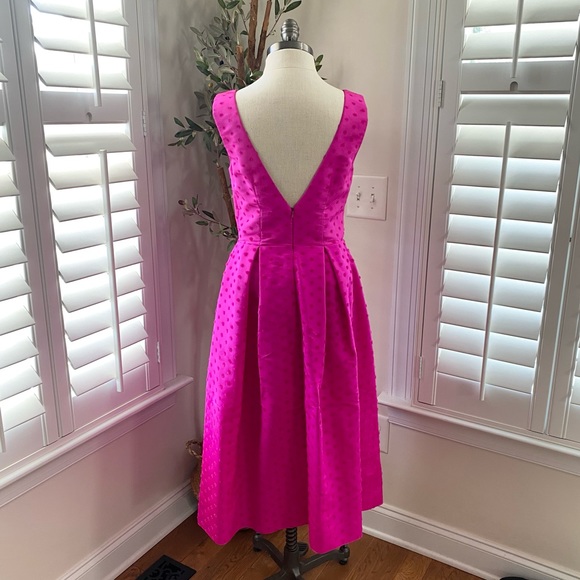WOMAN PLEATED FLOCKED SILK-FAILLE MIDI DRESS BRIGHT PINK size 6 - Picture 10 of 13